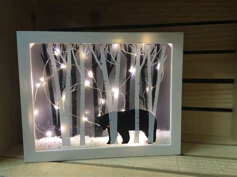 8x10 Black Bear Lighted Shadow Box Home Decor Nightlight