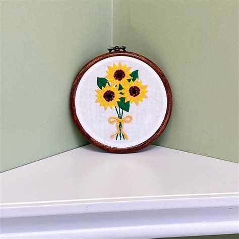 Hand Embroidery Sunflowers Hoop Art Flowers Embroidery Art Etsy