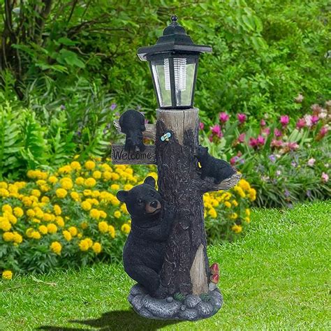 Oritty Bear Statue Welcome Sign Garden Statue With Solar