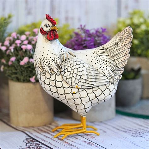 Hen Chicken Resin Statue White Burgess Home Garden