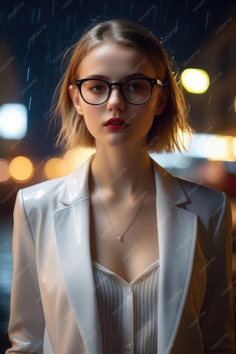 Premium Photo A Beautiful European Girl In Suit Is Standing On Street At A Rainy Night