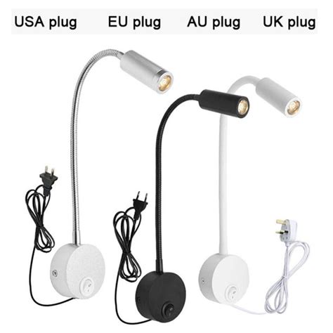 Plug Wired Flexible 3 Watts 3W Gooseneck Led Wall Light Sconce Lamp ...