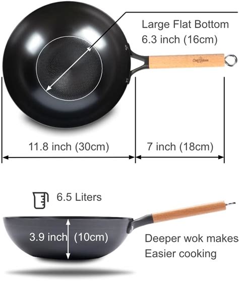 ChefSeason Wok De Acero Al Carbono De Fondo Plano De 11 8 Pulgadas Wok