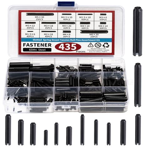 435pcs Roll Pin Set Elastic Cylindrical Cotter Pins Carbon Steel Hollow