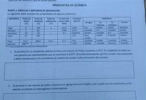 2 A una mezcla de yodo y sacarosa se agrega bencena Explica qué sucede