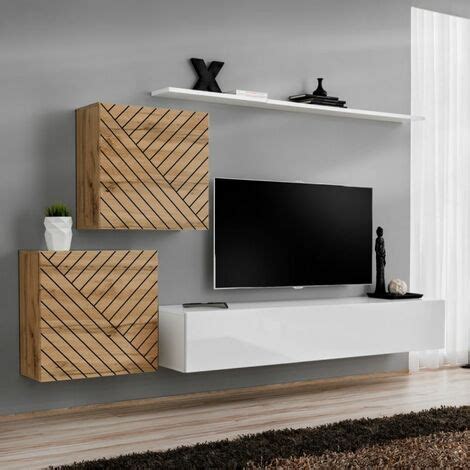 Ensemble Meuble Tv Switch Lamel V Cm Blanc Naturel