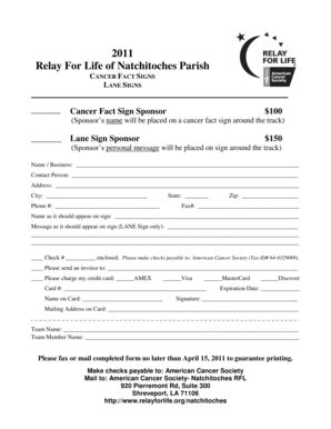 Fillable Online Relay Acsevents Relay For Life Of Natchitoches Parish