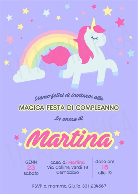 Magico Unicorno Invito Digitale Compleanno Whatsapp Per Etsy