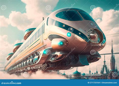 Flying Passenger Train. Future Concept Generative AI Stock Illustration ...