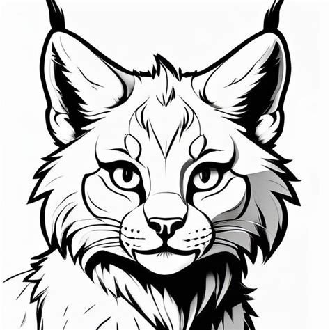 Lynx Outline Black And White Cute Coloring Book Premium Ai Generated