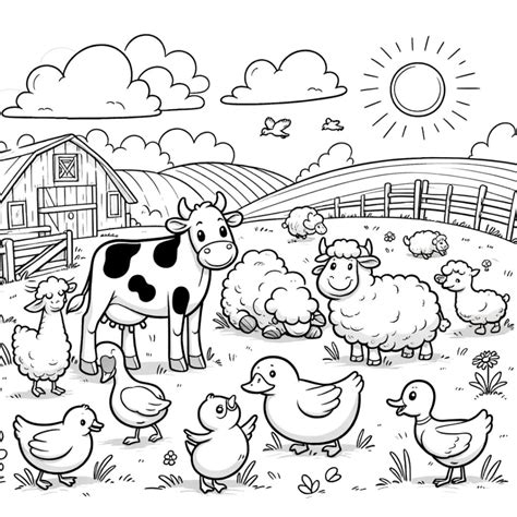 Dessin Gratuit Coloriage Animaux De La Ferme Jouant Ensemble