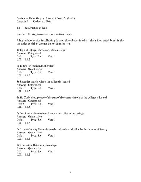 Test Bank Statistics Unlocking The Power Of Data 3rd Edition Notes