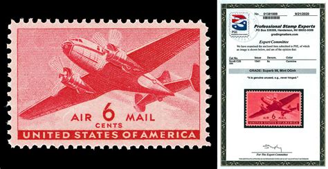 Scott C25 1941 6c Transport Airmail Issue Mint NH Graded Superb 98 With