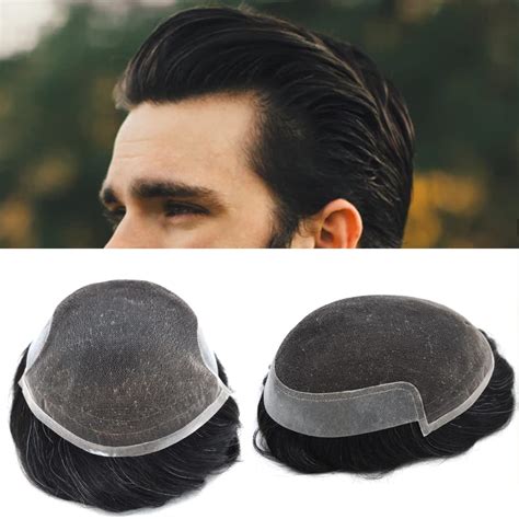 Mens Toupee French Lace Front Toupee For Men Human Remy Hair Replacement System Man