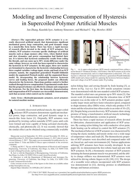 Pdf Modeling And Inverse Compensation Of Hysteresis In Super Coiled Polymer Artificial Muscles