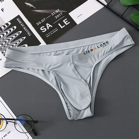 Men S New Sexy Bikini Thongs Low Waist Ice Silk Brief Underwear Panties