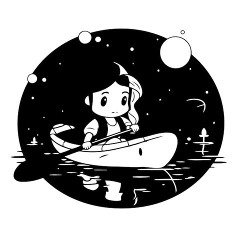 Una Ni A Linda Remando Una Canoa Ilustraci N De Dibujos Animados