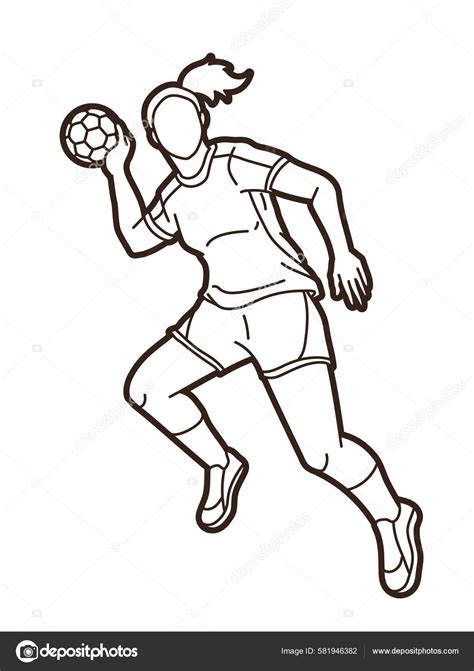 Handball Sport Female Player Action Graphic Vector Stock Vector By