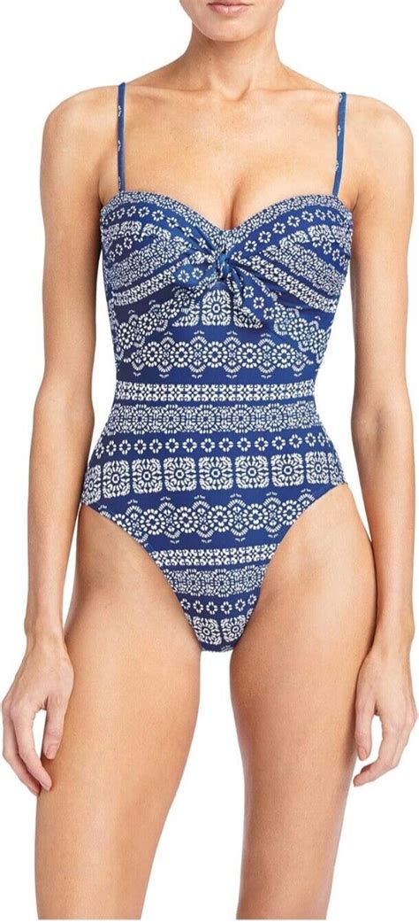 Robin Piccone Womens Isla Bandeau One Piece Swimsuit Cornflower Size 8