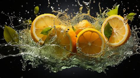 Premium Ai Image Lemon Slices Falling Into Water With Splashes