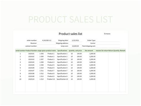 Product Sales List Excel Template And Google Sheets File For Free