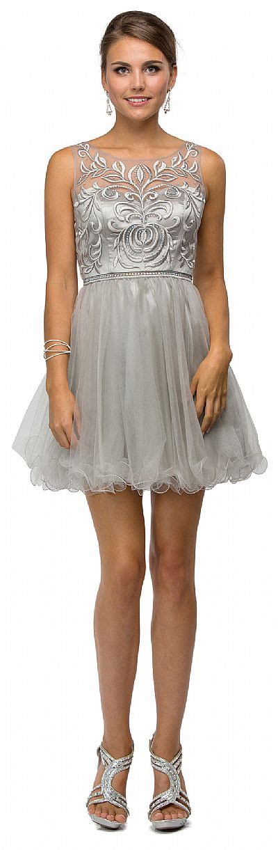 Embroidered Illusion Bodice Short Mesh Homecoming Dress P9161