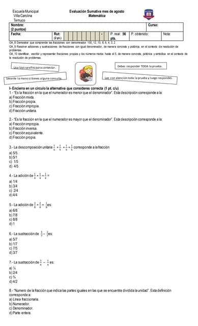 Prueba Diagnostico Matematica 5to