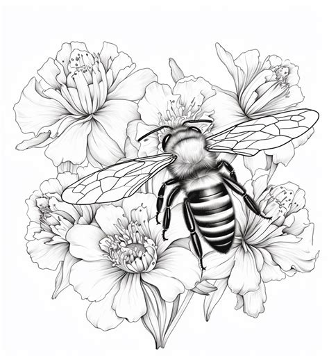 Premium Photo | A drawing of a bee with flowers in the background ...