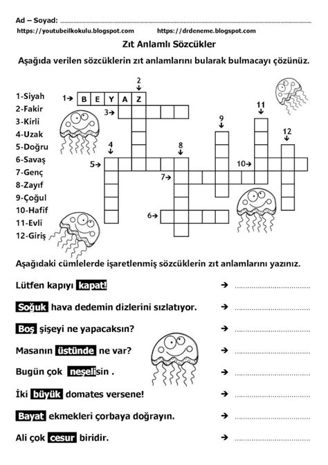 2 SINIF ZIT ANLAMLI SÖZCÜKLER BULMACASI 1 Sınıf kuralları Alfabe