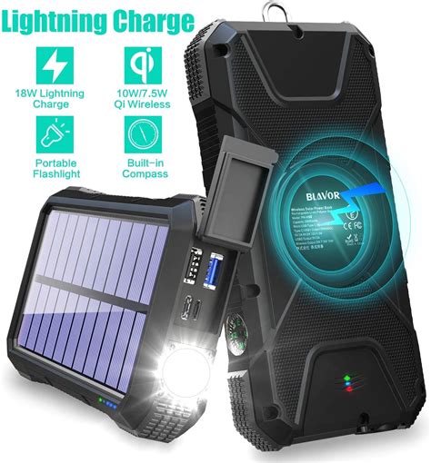 Blavor Solar Charger Power Bank 18w Qc 30 Portable Wireless Charger Ts