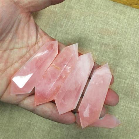 Pink Natural Rose Quartz Crystal Point Double Terminated Obelisk Wand