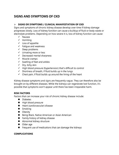 Signs AND Symptoms OF CKD - SIGNS AND SYMPTOMS OF CKD SIGNS OR SYMPTOMS ...