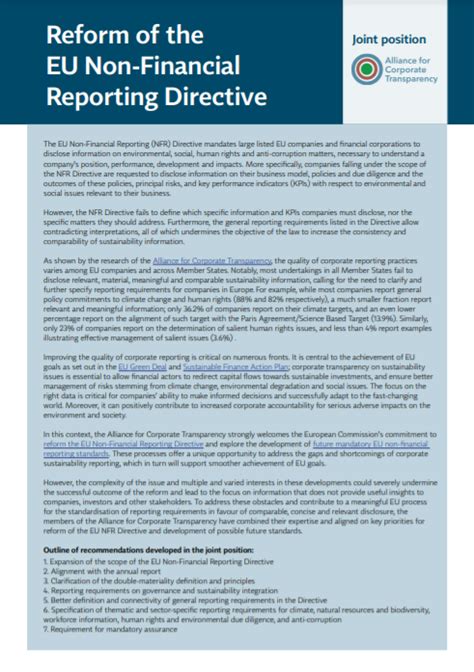 Reform Of The Eu Non Financial Reporting Directive Eccj