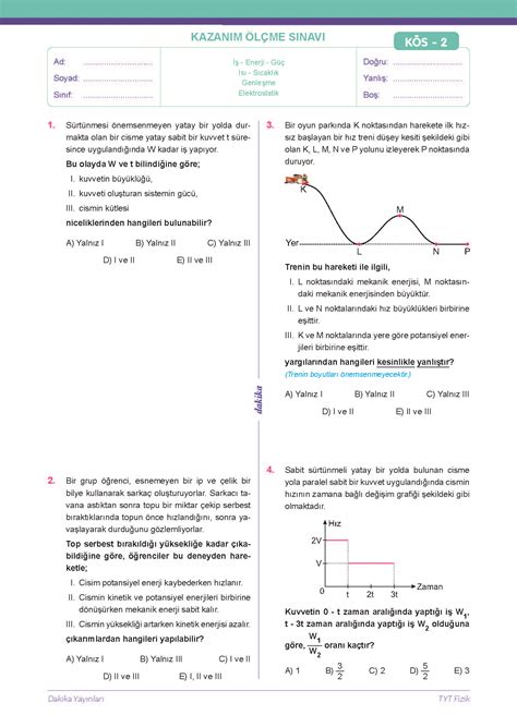 Tyt Dak Kada F Z K Yaprak Test Dakika Yay Nlar