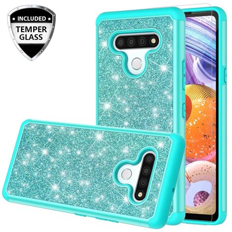 Glitter Hybrid Phone Case For Lg Stylo With Tempered Glass Screen