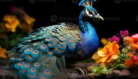 Majestic Peacock Displays Vibrant Colors Beauty In Nature Elegance