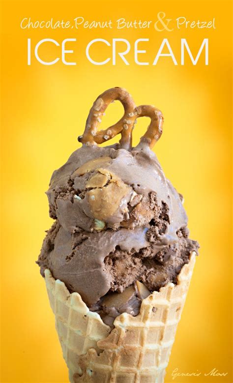 Chocolate Peanut Butter And Pretzel Ice Cream In Waffle Cone