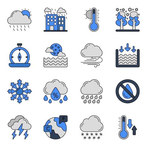 Conjunto de ícones planos meteorológicos Vetor Premium