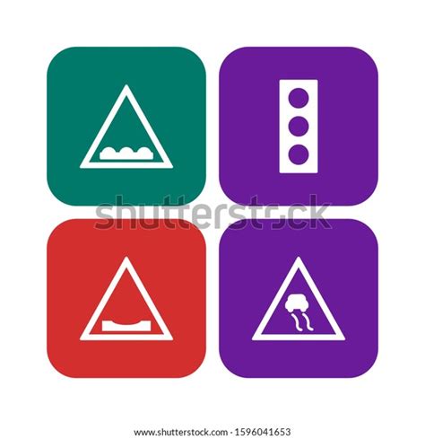 4 Road Signs Icons Sheet Isolated Stock Illustration 1596041653 ...