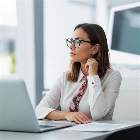 Premium Photo A Woman Sits At A Desk With A Laptop And A Monitor