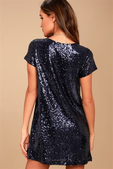 Navy Blue Sequin Dress Sequin Shift Dress Mini Dress