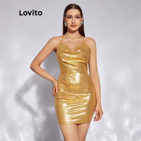 Lovito Vestido Feminino Sexy Liso Com Amarração Nas Costas Sem Costas