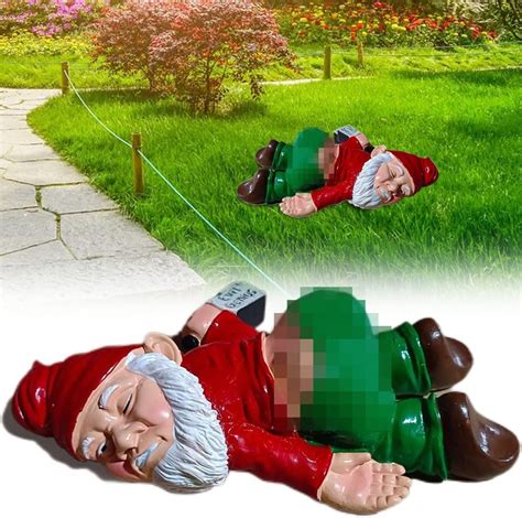 Garden Gnome Statue Funny Drunk Dwarf Statue Gardening Rude Garden