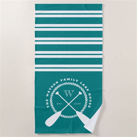 Teal White Nautical Lake House Monogram Beach Towel Zazzle