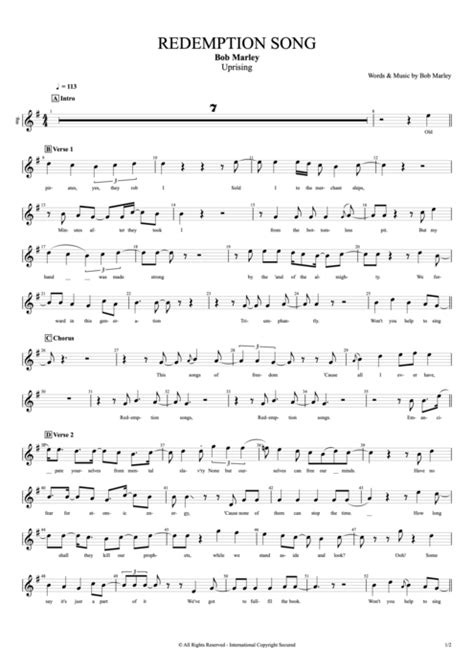 Bob Marley Redemption Song Guitar Chords And Lyrics