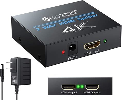 ESynic 4K HDMI Splitter 1 In 2 Out With Power Adapter Ultra HD HDMI