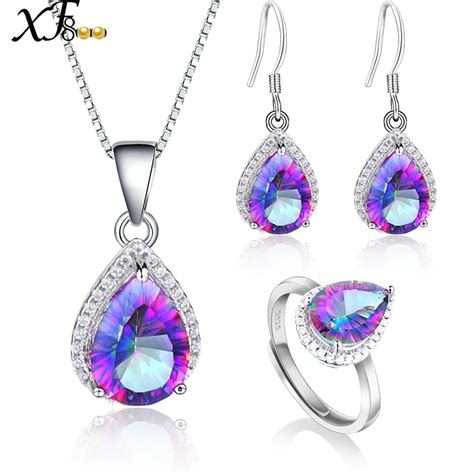 Xf800 925 Sterling Silver Jewelry Genuine Gem Stone Rainbow Mystic