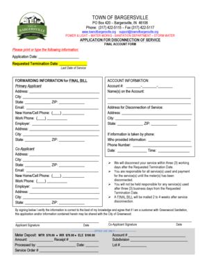 Fillable Online Townofbargersville Application For Disconnection Of