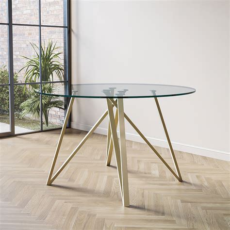 Round Glass Dining Table With Gold Legs Seats 4 Dax Furniture123