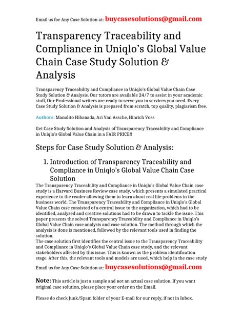 Transparency Traceability And Compliance In Uniqlos Global Value Chain